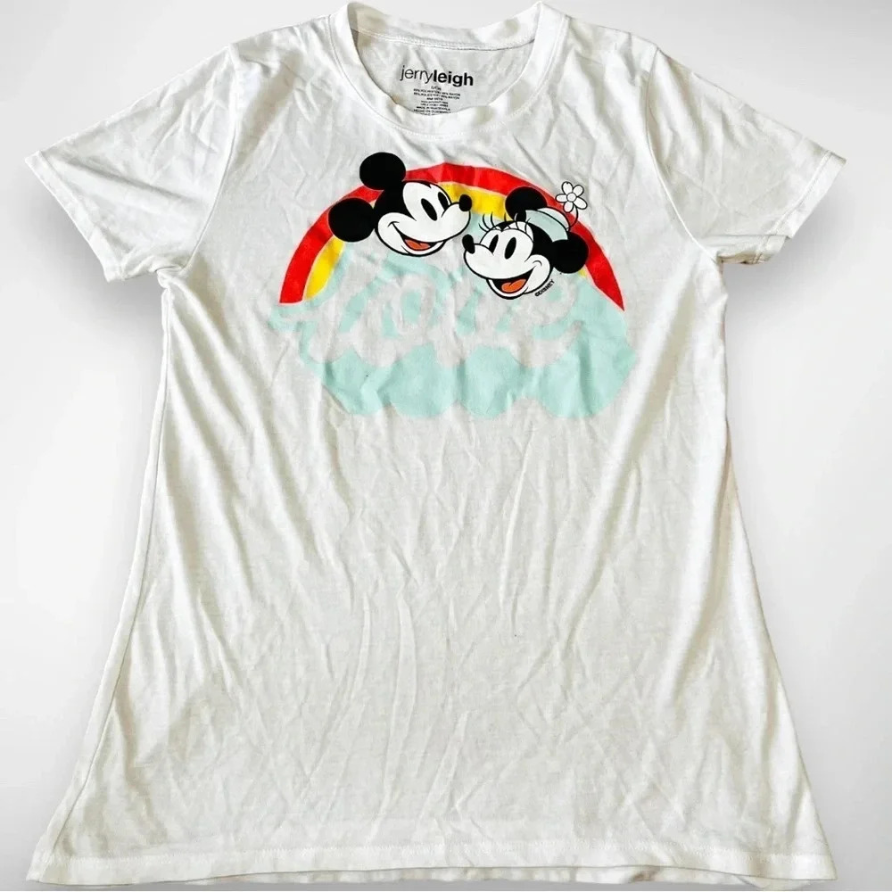 JERRY LEIGH Disney Mickey and Minnie "Love" Graphic T Shirt Small | EUC